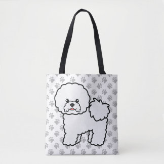 Bichon Frise Cute Cartoon Dog &amp; Paws Tote Bag