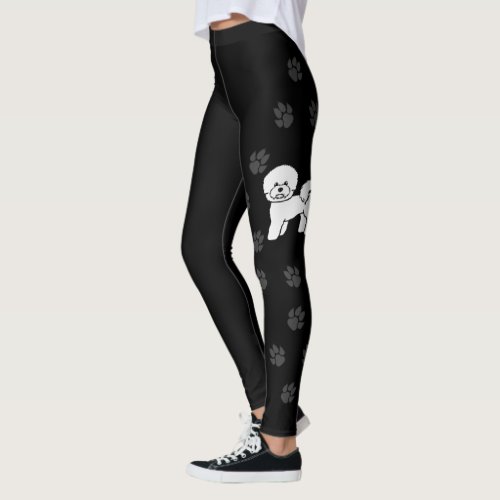 Bichon Frise Cute Cartoon Dog With Paw Prints Leggings