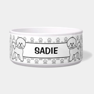 Bichon Frise Cute Cartoon Dog With Paws & Name Bowl