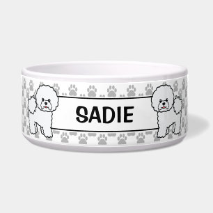 Bichon Frise Cute Cartoon Dogs & Custom Name Bowl
