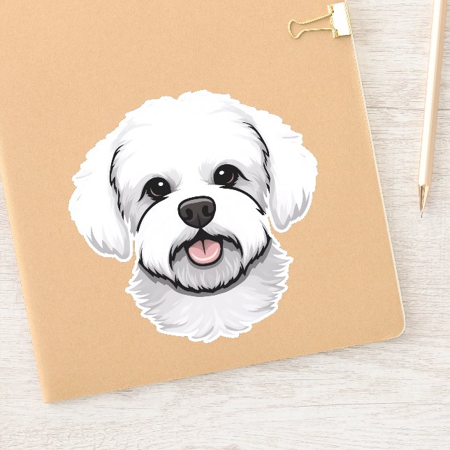Bichon Frise Cute Dog Face Puppy Cartoon Contour Sticker (Notebook)