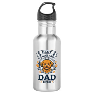 Bichon Frise Dad Ever Dog Paw Prints Stainless Steel Water Bottle
