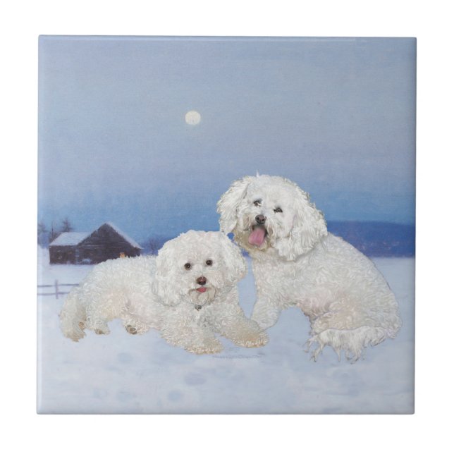 Bichon Frise December Evening Ceramic Tile (Front)