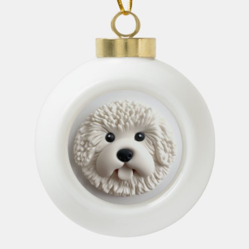 Bichon Frise Dog 3D Inspired Ceramic Ball Christmas Ornament