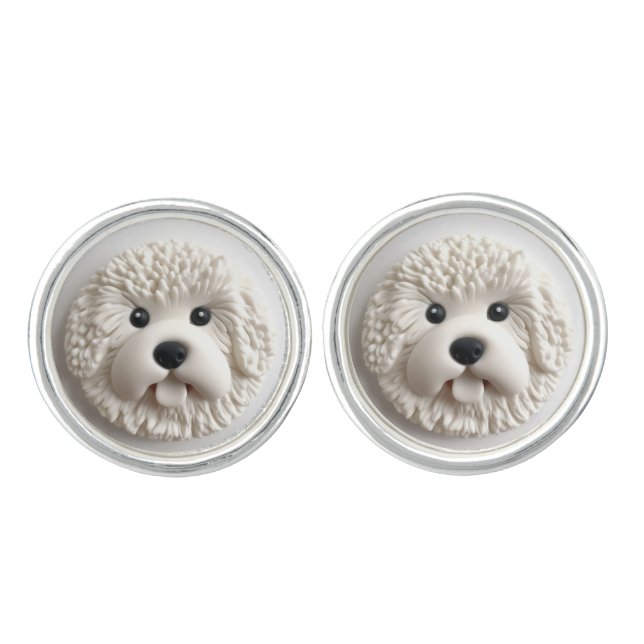 Bichon Frise Dog 3D Inspired Cufflinks (Front)