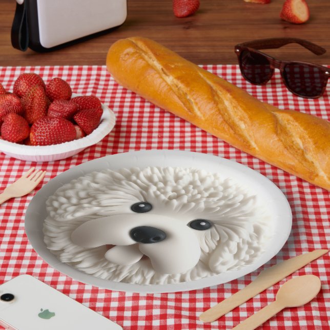 Bichon Frise Dog 3D Inspired Paper Plates Zazzle