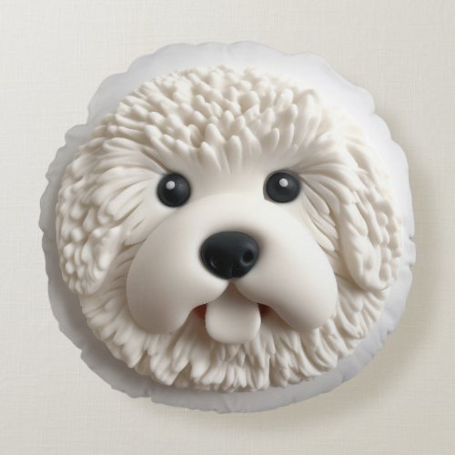 Bichon Frise Dog 3D Inspired Round Pillow