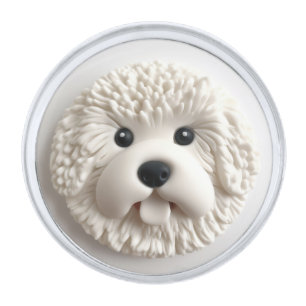 Bichon Frise Dog 3D Inspired Silver Finish Lapel Pin