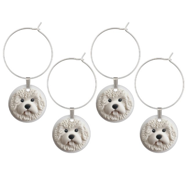 Bichon Frise Dog 3D Inspired Wine Charm (Staggered)
