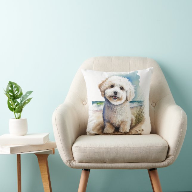 Bichon Frise Dog Art Painting Throw Pillow (Chair)
