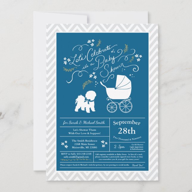 Bichon Frise Dog Baby Shower Boy Blue Invitation (Front)