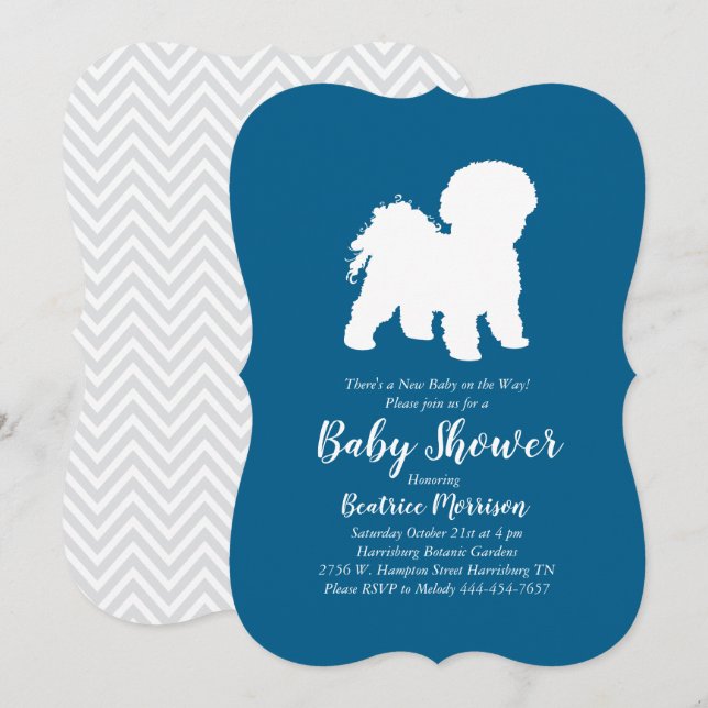 Bichon Frise Dog Baby Shower Boy Blue Invitation (Front/Back)