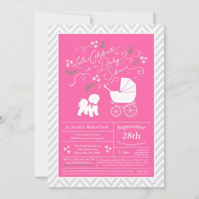 Bichon Frise Dog Baby Shower Girl Pink Invitation (Front)