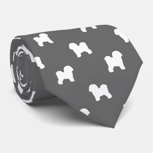 Bichon Frise Dog Breed Silhouettes Pattern Grey Tie