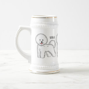 Bichon frise dog cartoon illustration beer stein