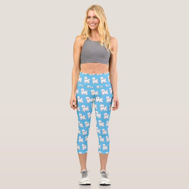 Bichon frise dog cartoon illustration capri leggings (Front)