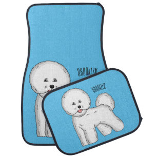 Bichon frise dog cartoon illustration car floor mat