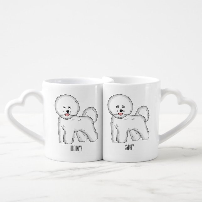 Bichon frise dog cartoon illustration coffee mug set (Front Nesting)