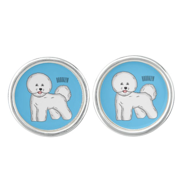 Bichon frise dog cartoon illustration cufflinks (Front)