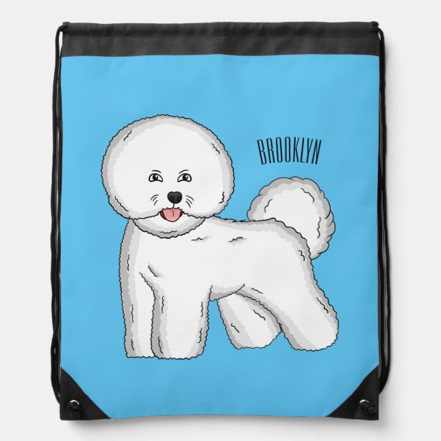 Bichon frise dog cartoon illustration drawstring bag (Front)