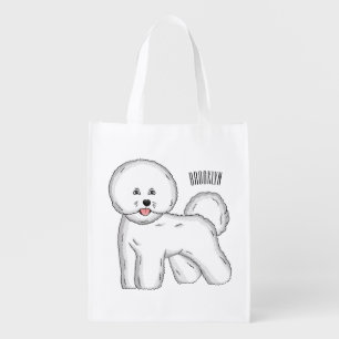 Bichon frise dog cartoon illustration grocery bag