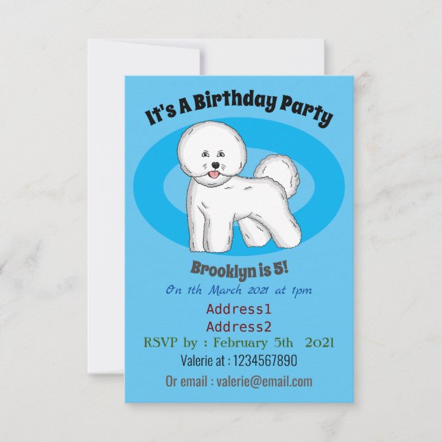Bichon frise dog cartoon illustration  invitation (Front)