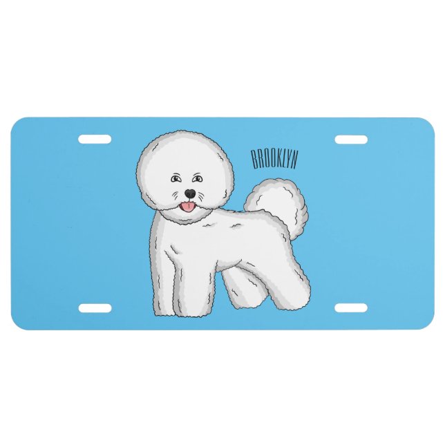 Bichon frise dog cartoon illustration license plate (Front)