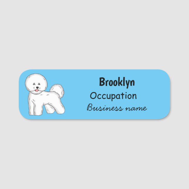 Bichon frise dog cartoon illustration  name tag (Front)