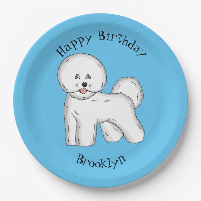 Bichon frise dog cartoon illustration  paper plates (Front)