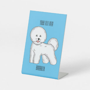 Bichon frise dog cartoon illustration pedestal sign