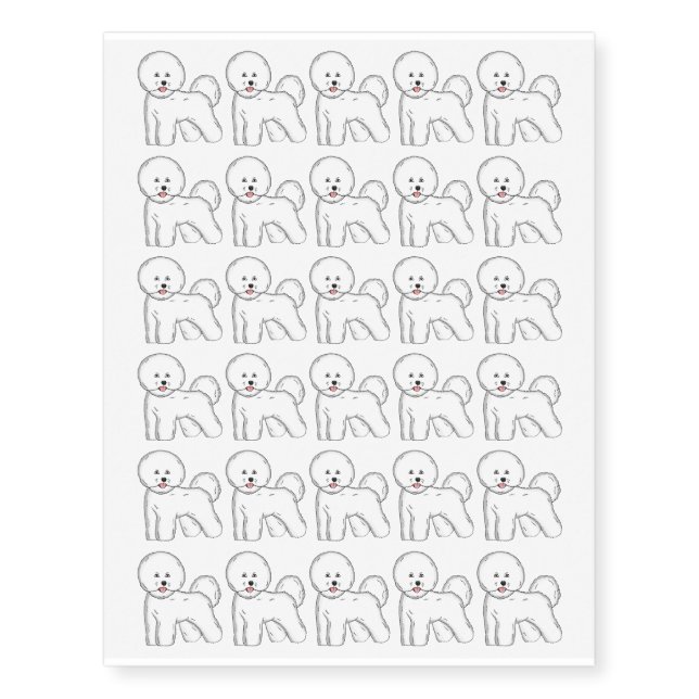 Bichon frise dog cartoon illustration temporary tattoos (Front)