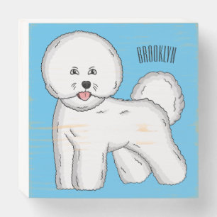 Bichon frise dog cartoon illustration wooden box sign