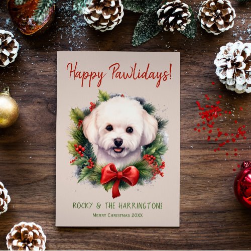 Bichon Frise Dog Christmas Happy Pawlidays Holiday Card