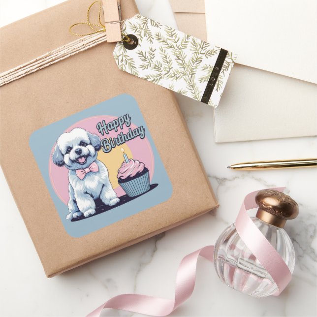 Bichon Frise Dog Colorful  Square Sticker (Gifting)