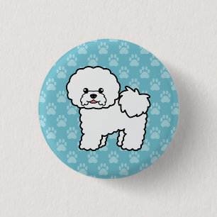 Bichon Frise Dog Cute Cartoon Illustration Button