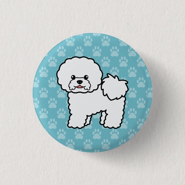 Bichon Frise Dog Cute Cartoon Illustration Button (Front)