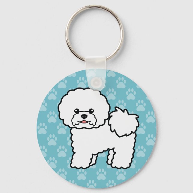 Bichon Frise Dog Cute Cartoon Illustration Keychain (Front)