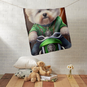 Bichon Frisé Dog Driving Bike St. Patrick's Day Baby Blanket