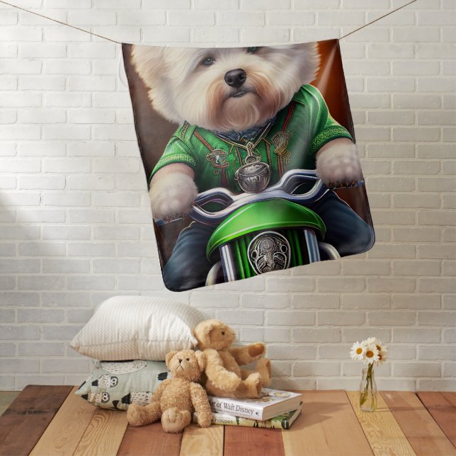 Bichon Frisé Dog Driving Bike St. Patrick's Day Baby Blanket (In Situ)