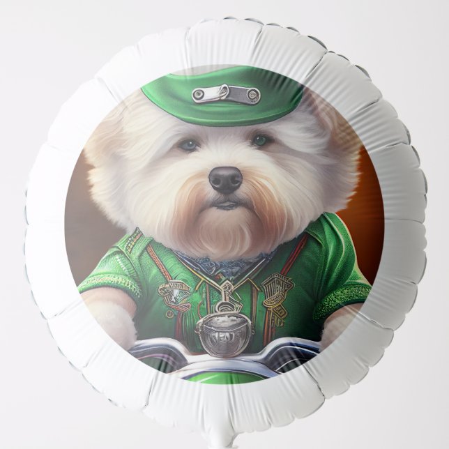 Bichon Frisé Dog Driving Bike St. Patrick's Day Balloon (Front)