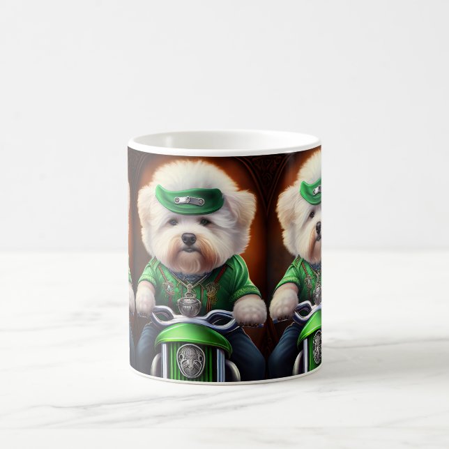 Bichon Frisé Dog Driving Bike St. Patrick's Day Coffee Mug (Center)