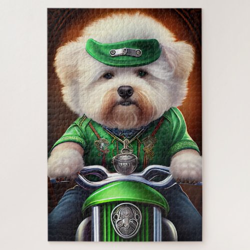 Bichon Fris Dog Driving Bike St Patricks Day Jigsaw Puzzle