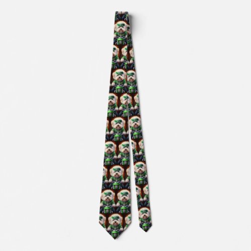 Bichon Fris Dog Driving Bike St Patricks Day Neck Tie