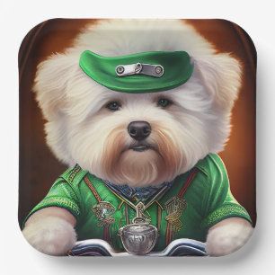 Bichon Frisé Dog Driving Bike St. Patrick's Day Paper Plates