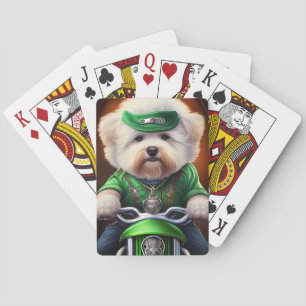 Bichon Frisé Dog Driving Bike St. Patrick's Day Poker Cards