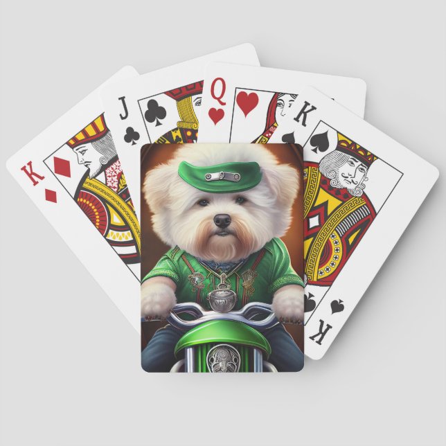 Bichon Frisé Dog Driving Bike St. Patrick's Day Poker Cards (Back)