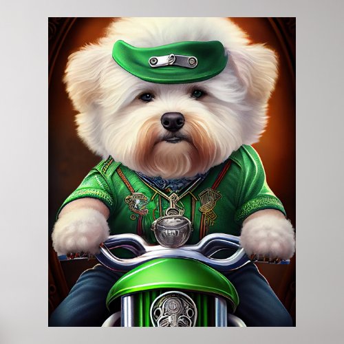 Bichon Fris Dog Driving Bike St Patricks Day Poster