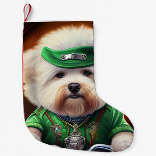 Bichon Frisé Dog Driving Bike St. Patrick's Day Small Christmas Stocking