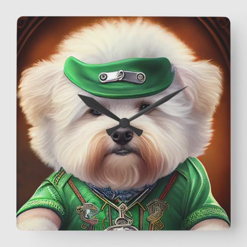 Bichon Fris Dog Driving Bike St Patricks Day Square Wall Clock