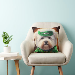 Bichon Frisé Dog Driving Bike St. Patrick's Day Throw Pillow